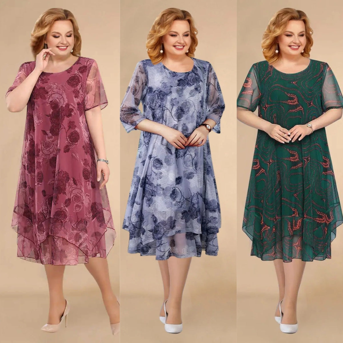 🌺🟢【L-5XL】💛2025 noua rochie florala din sifon de vara