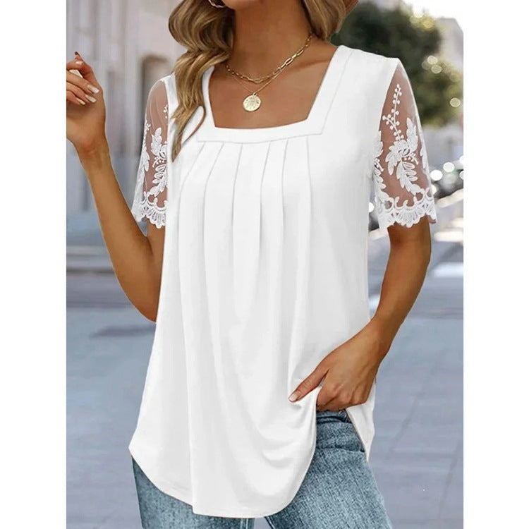 š„š„2025 nou tricou din dantelÄ cu guler pÄtrat pentru femei