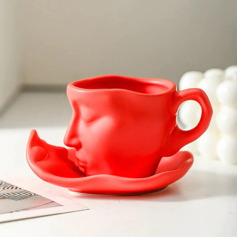 🎁☕Kreativni umjetnički dizajn ljudskog lica poljubac šalica kave