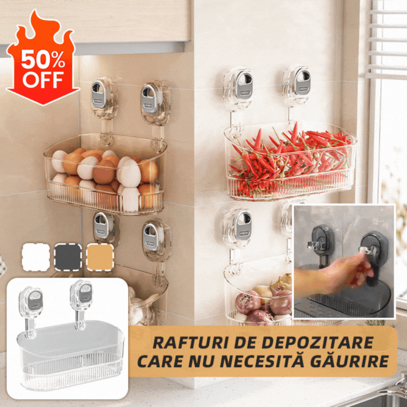 🍽️🧺 Ράφι αποθήκευσης με βεντούζα χωρίς τρύπημα, αποστραγγιστήρι τοίχου για κουζίνα και μπάνιο