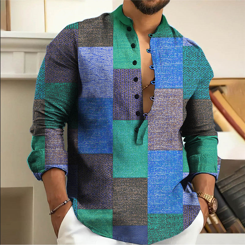 🔥💥Cămașă din bumbac și in pentru bărbați cu model geometric
