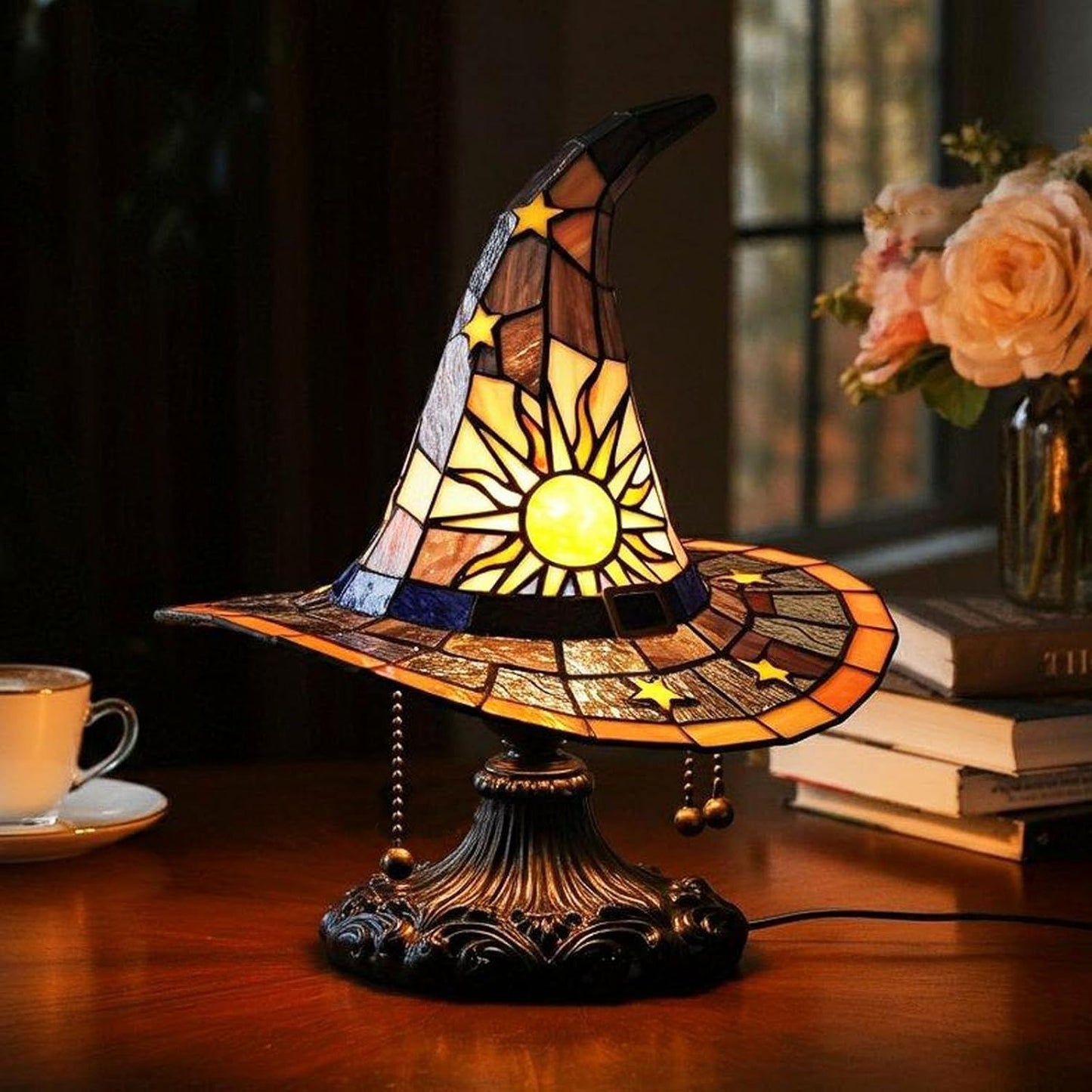 🔮💡Stolna lampa u retro stilu s šarenim smolastim šeširom za vještice, izvrstan predmet za uređenje doma