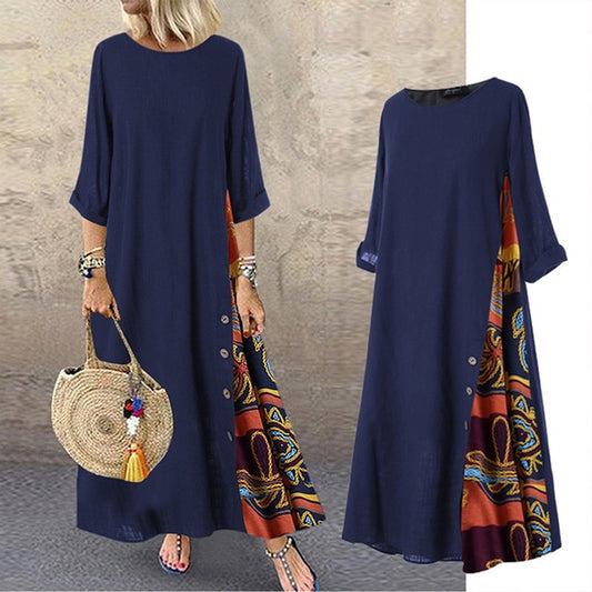✨💖【M-5XL】Rochie elegantă, retro, casual, cu imprimeu, cu mânecă medie, nouă, 2025
