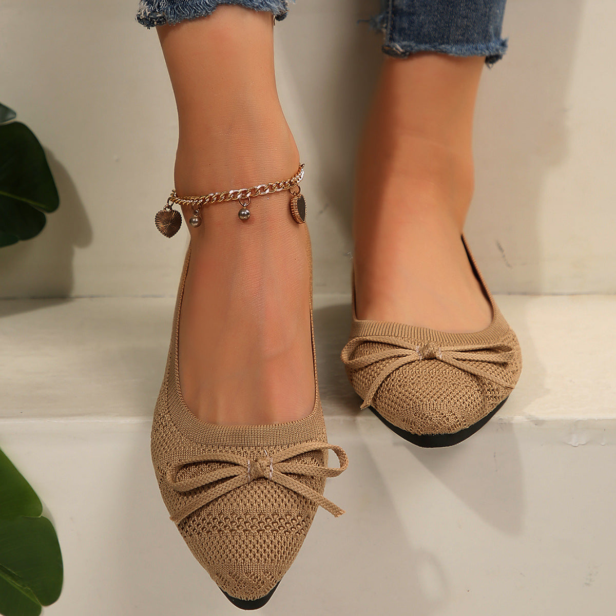 💖【36-43】Elegantne pletene balerinke za žene, ukrašene mašnom