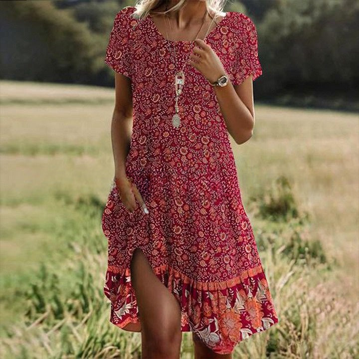 🔥【S-3XL】👗Nowa kolekcja 2025 wiosna/lato, sukienka z nadrukiem, okrągły dekolt, casual