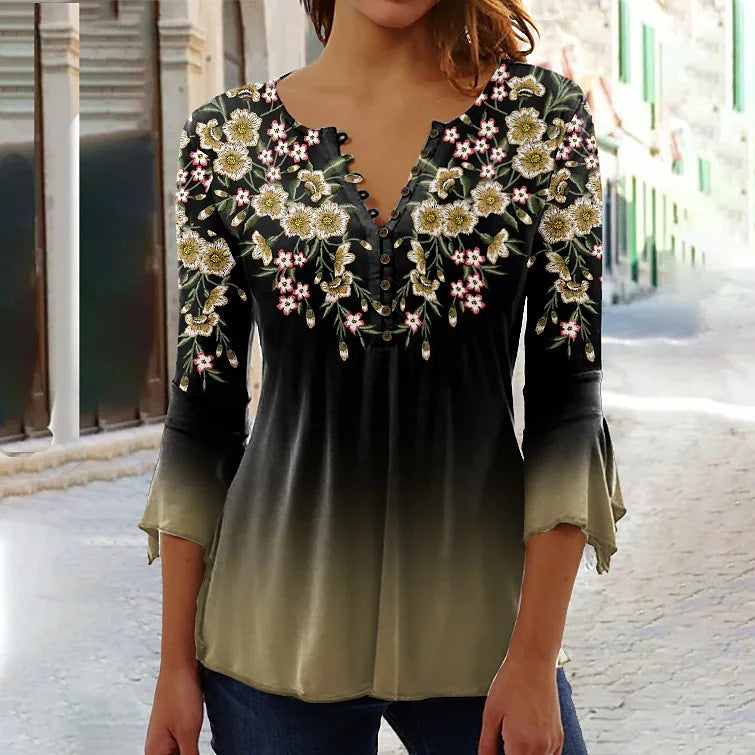 👚【S-5XL】2025 nowy styl, modna koszulka z nadrukiem i dekoltem w serek