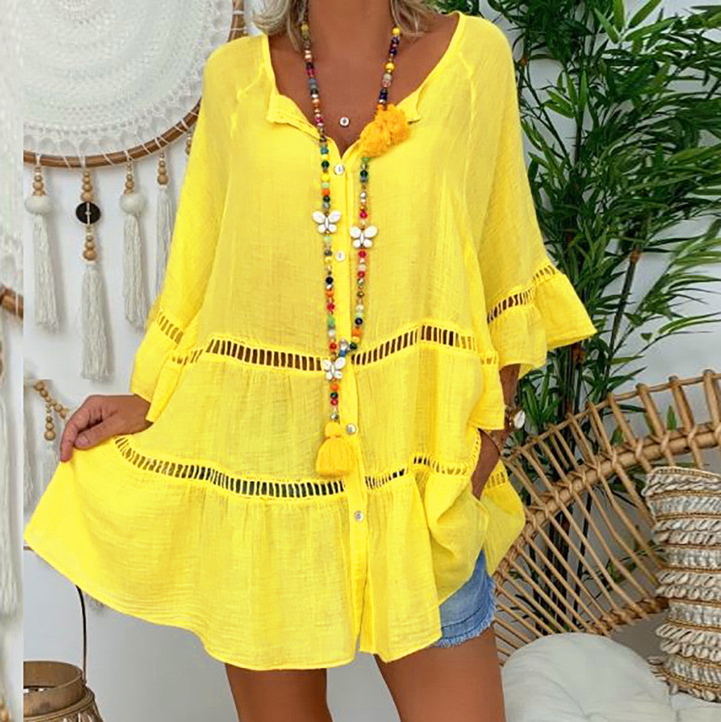 🔥【S-5XL】2025 noua rochie cu decolteu in V din bumbac si in