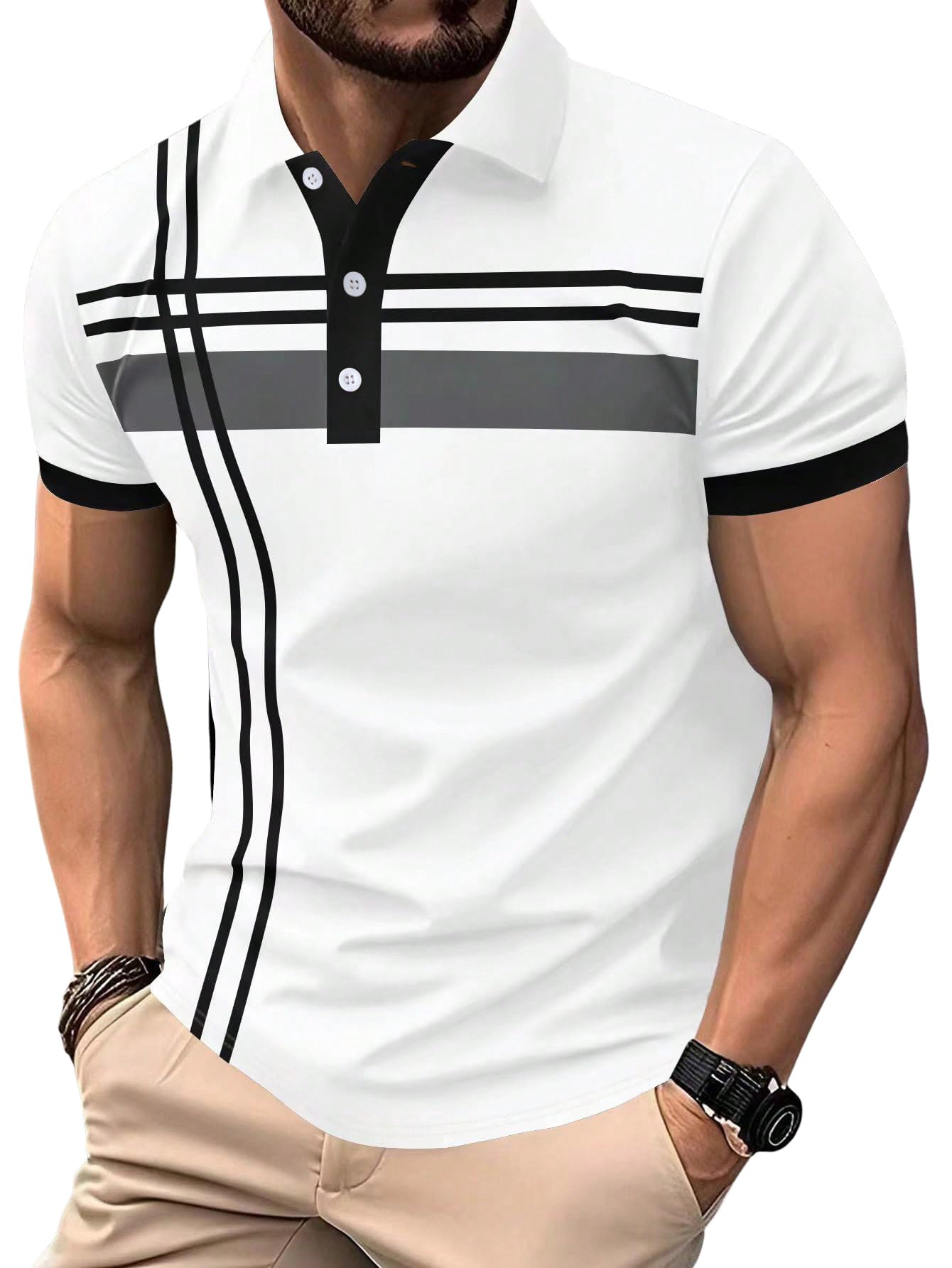 【🔥Posebna ponuda】👕♂️ Muška elegantna polo majica s reverom - Rafinirane pruge, moderan dizajn