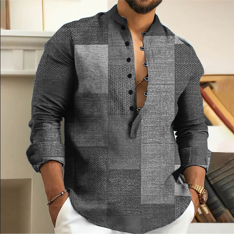 🔥💥Cămașă din bumbac și in pentru bărbați cu model geometric