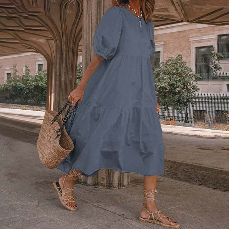 【S-5XL】Rochie de vară pentru femei în stil boem, rochie vintage cu gât rotund de diferite culori