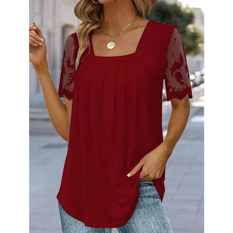 š„š„2025 nou tricou din dantelÄ cu guler pÄtrat pentru femei