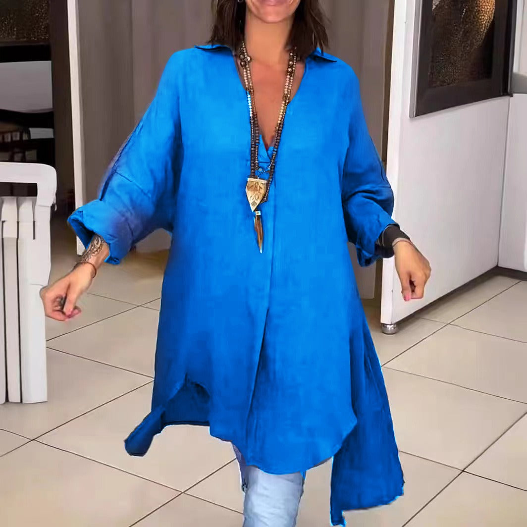 🔥【S-3XL】【40-100KG】👚Proljetno/ljetna ležerna haljina od pamuka i lana s prorezom