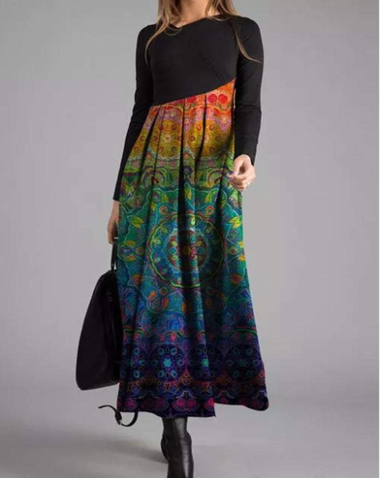 👗【S-3XL】Nowa jesienno-zimowa damska sukienka z długim rękawem i patchworkiem