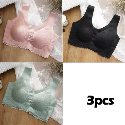 💖👙【M-4XL】🌹🛒【Set od 3 komada】2025. Novi poboljšani udoban čipkani grudnjak u velikim veličinama. (Bešavne, oblikujuće, s antiskliznim naramenicama)