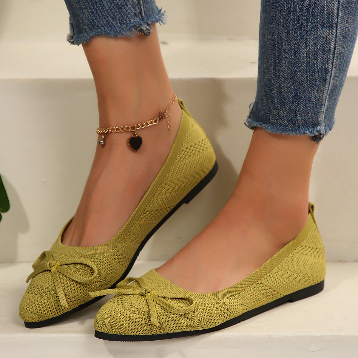 💖【36-43】Elegantne pletene balerinke za žene, ukrašene mašnom