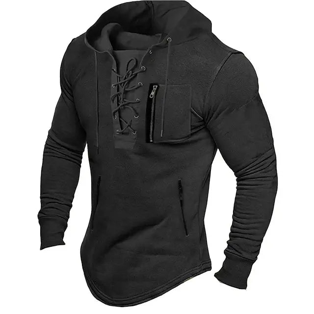 🔥[45–90 kg] Muška jednobojna majica s kapuljačom i džepovima na patentni zatvarač – za jesen i zimu