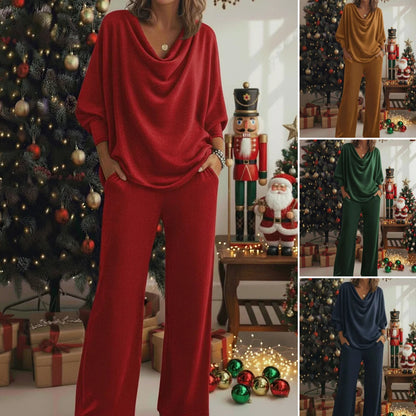 📢 60 % POPUST! 🎅 Udoben dvodelni komplet iz žameta: majica z elastičnim ovratnikom in hlače