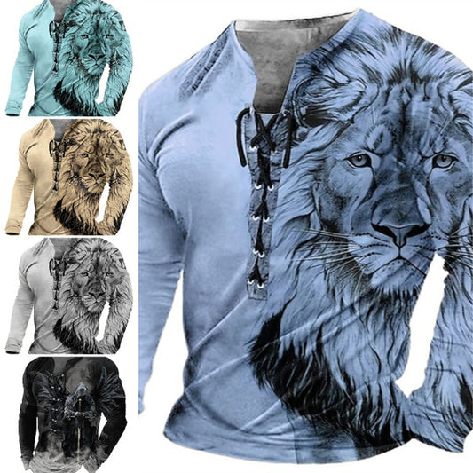 🦁🦁2025 Męski, swobodny T-shirt z długim rękawem i nadrukiem 3D