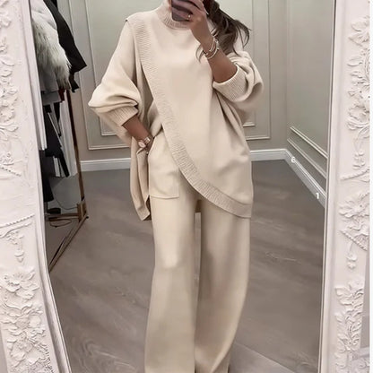 🔥 49 % popust! Novo! Ženski dvodelni komplet - asimetrični pulover + široke hlače, ohlapen kroj, mehka tkanina, super udobno👚 Brezplačna dostava✨