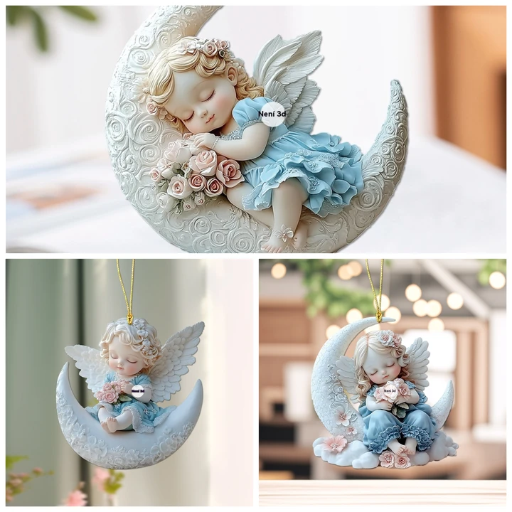 👼Kupite 3, dobite 6 brezplačno🌙Akrilni obesek za ključe s krilatim mesecem in angelom, dodatek za nahrbtnik, avtomobilsko vzvratno ogledalo