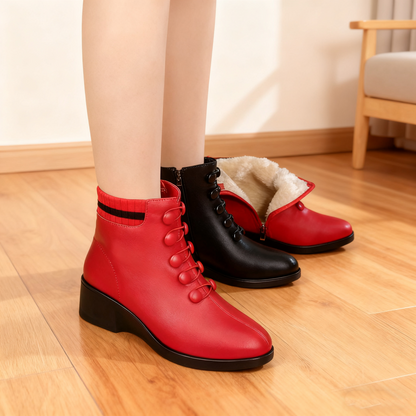 💟【50% ZNIŻKI】👢【35-41】2025 Jesienne i zimowe popularne miękkie skórzane buty na skośnym obcasie dla kobiet