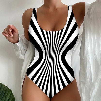 【Vruća rasprodaja 】【😍S~6XL】Seksi prugasti jednodijelni kupaći kostim