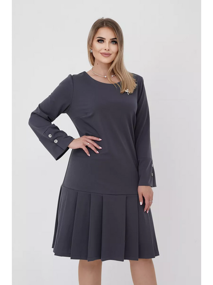 💌👗【S-5XL】Φθινοπωρινό, νέο, κομψό, ρετρό φόρεμα με πλισέ λεπτομέρειες