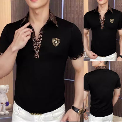 【🔥Vruća akcija】👕‍♂️ Muška elegantna polo majica s reverom - klasična crna s prekrasnim vezom
