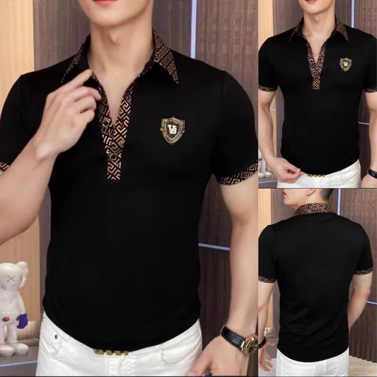 【🔥Vruća akcija】👕‍♂️ Muška elegantna polo majica s reverom - klasična crna s prekrasnim vezom
