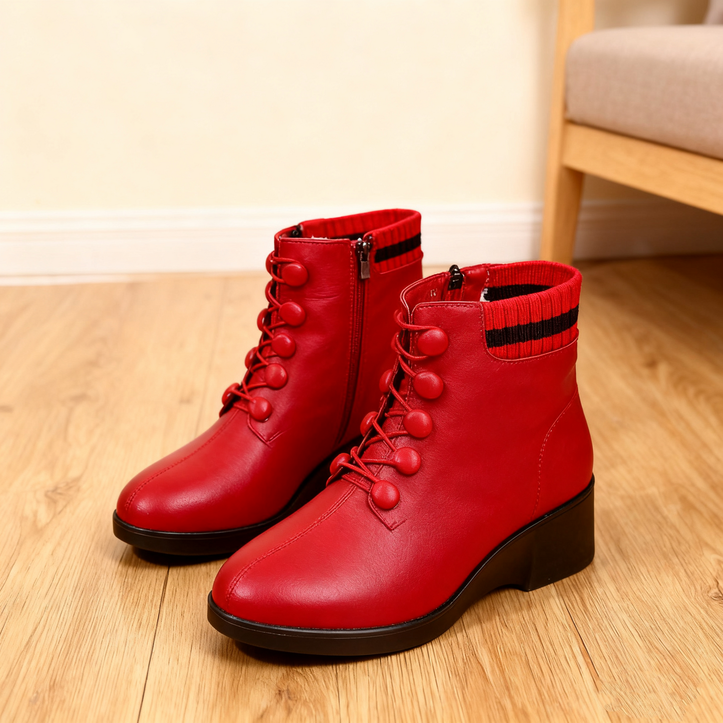 💟【50% ZNIŻKI】👢【35-41】2025 Jesienne i zimowe popularne miękkie skórzane buty na skośnym obcasie dla kobiet