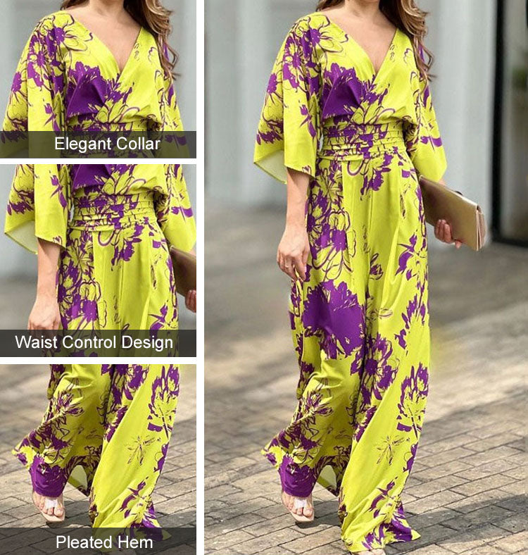 💥🌸【S-3XL】Salopetă elegantă cu imprimeu, lejeră, cu talie înaltă