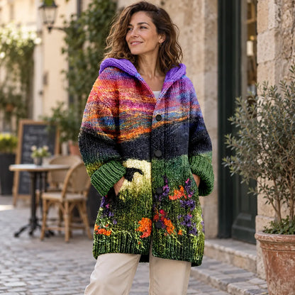 Elegante chaqueta de invierno acolchada para mujer, con capucha y estampado