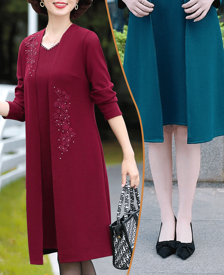 ✨[Sukienka + żakiet kardigan]  Jesienno-zimowa nowa sukienka jesienno-zimowy dwuczęściowy zestaw