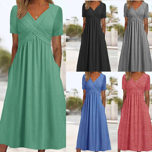🔥 👗【ΕΚΠΤΩΣΗ ΠΡΟΣΦΟΡΑΣ】🤩✨【S-3XL】 Μεσαίο φόρεμα σε casual μόδα σε καθαρό χρώμα – Άνετο, στιλάτο και απαραίτητο για κάθε ντουλάπα