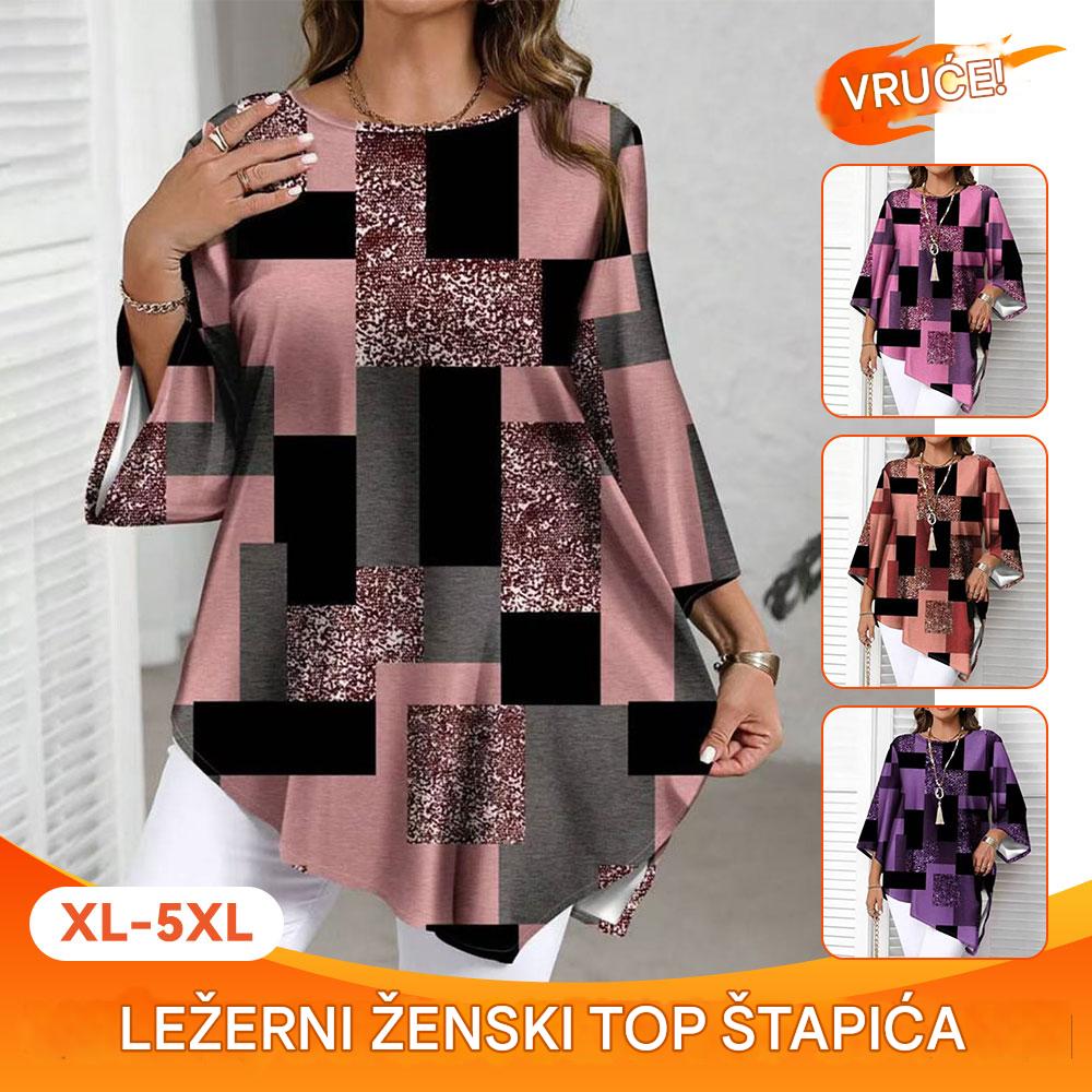 【XL-5XL】Proljetno/ljetna ženska bluza većih veličina, široka, ležerna, s nepravilnim rubom