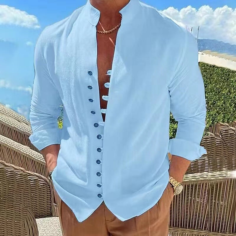 🌈👔【50% popusta🔥】【S-3XL】😍Novo u ponudi 2026., muška pamučno-lanena košulja na kopčanje, plus veličina, široka košulja dugih rukava