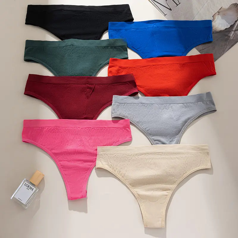 【40-90 kg】【XS-2XL】 Seksi ženske tange – jednobojne rebraste pamučne gaćice 【Set od 6 dijelova】
