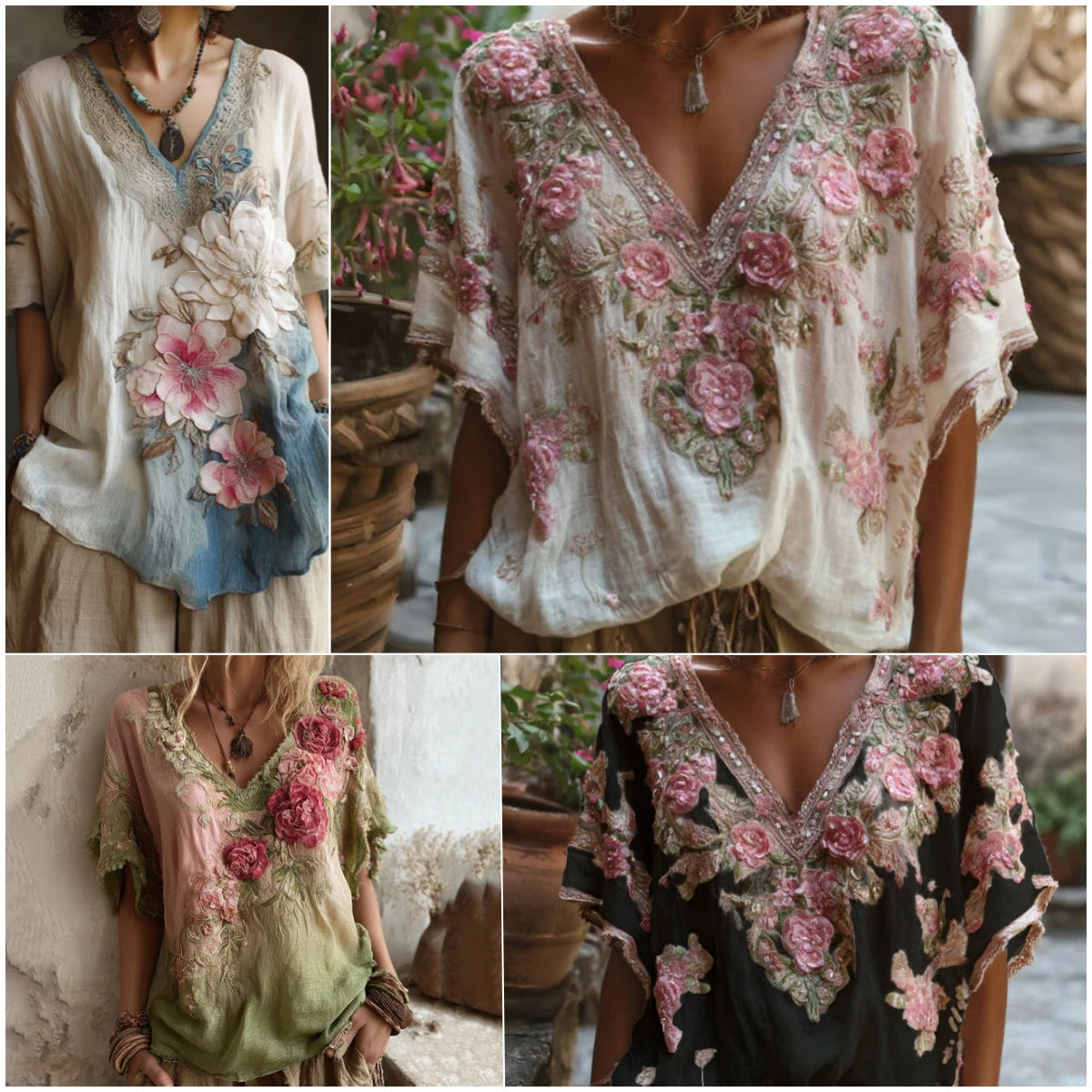 💕【S-4XL】 Blusa elegante con cuello en V profundo y estampado floral