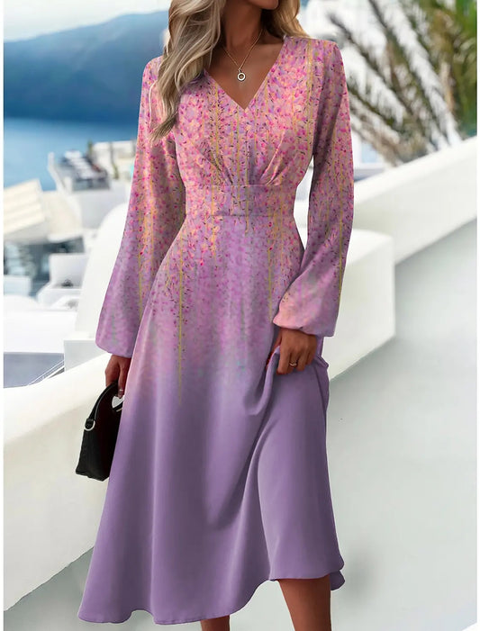 👗【S-3XL】2025 nowa modna i elegancka sukienka z długimi rękawami i dekoltem w szpic