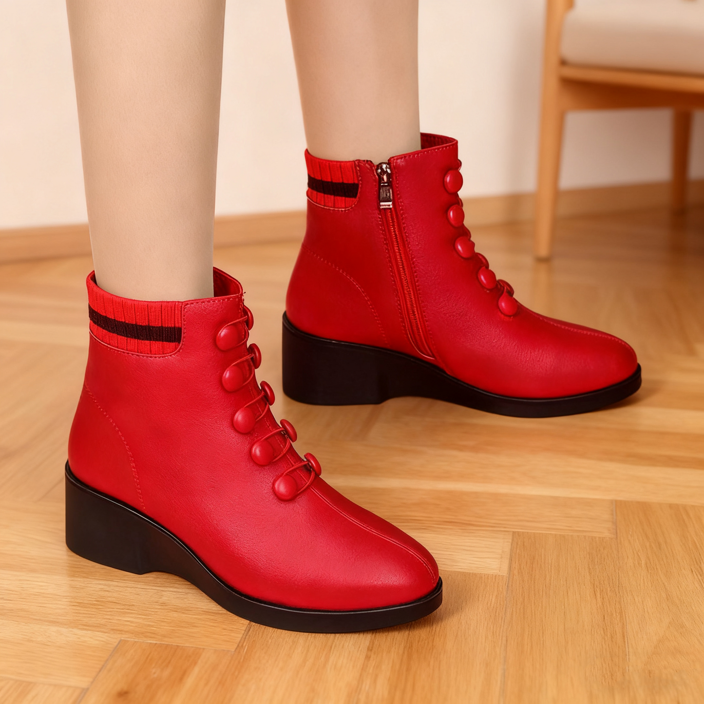 💟【50% ZNIŻKI】👢【35-41】2025 Jesienne i zimowe popularne miękkie skórzane buty na skośnym obcasie dla kobiet