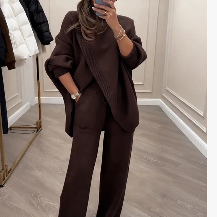 🔥 49 % popust! Novo! Ženski dvodelni komplet - asimetrični pulover + široke hlače, ohlapen kroj, mehka tkanina, super udobno👚 Brezplačna dostava✨