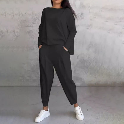 💞Promocja czasowa 50%💖 Zestaw z długim rękawem, bluzka z okrągłym dekoltem i długie spodnie
