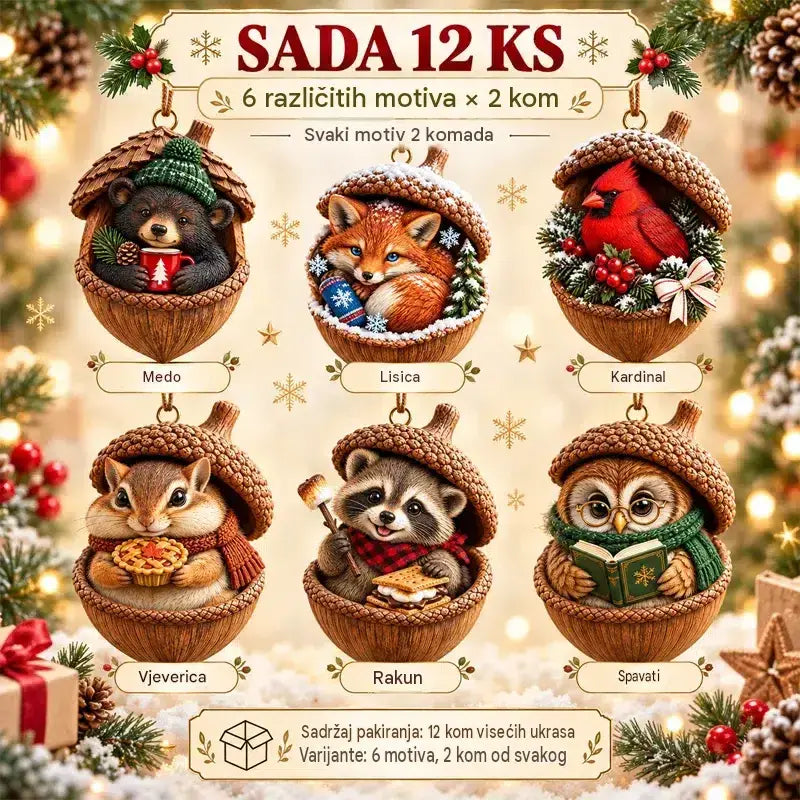 🎉【Kupi 6, dobij 6 gratis】 🎁Novi 2D akrilni božićni dizajn sa životinjama u obliku češera