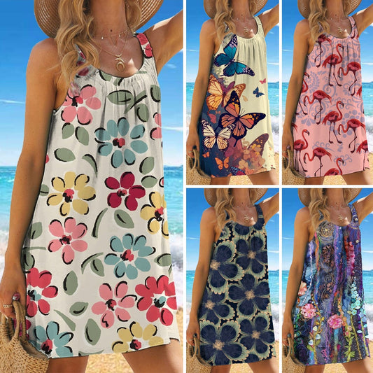 🎁【Reducere 50%】✨🌊【S-5XL】Rochie de vară la modă, cu bretele, imprimeu floral