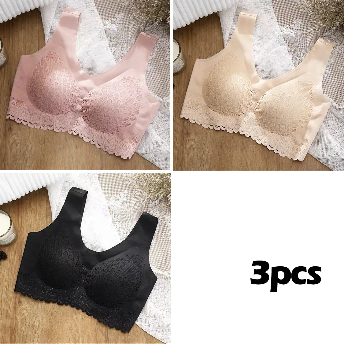 💖👙【M-4XL】🌹🛒【Set od 3 komada】2025. Novi poboljšani udoban čipkani grudnjak u velikim veličinama. (Bešavne, oblikujuće, s antiskliznim naramenicama)