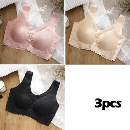 💖👙【M-4XL】🌹🛒【Set od 3 komada】2025. Novi poboljšani udoban čipkani grudnjak u velikim veličinama. (Bešavne, oblikujuće, s antiskliznim naramenicama)