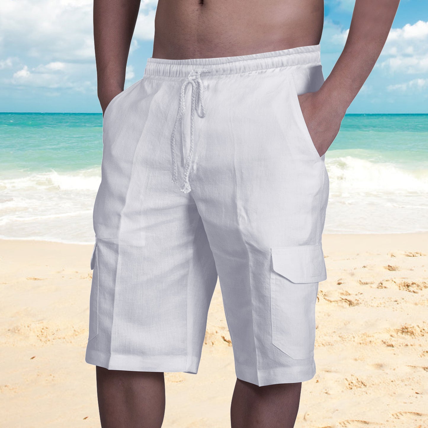 👖⛵ 50% popusta 🔥【50–100 kg】Muške lanene cargo hlače s vezicama i više džepova ✅️Plaćanje pouzećem