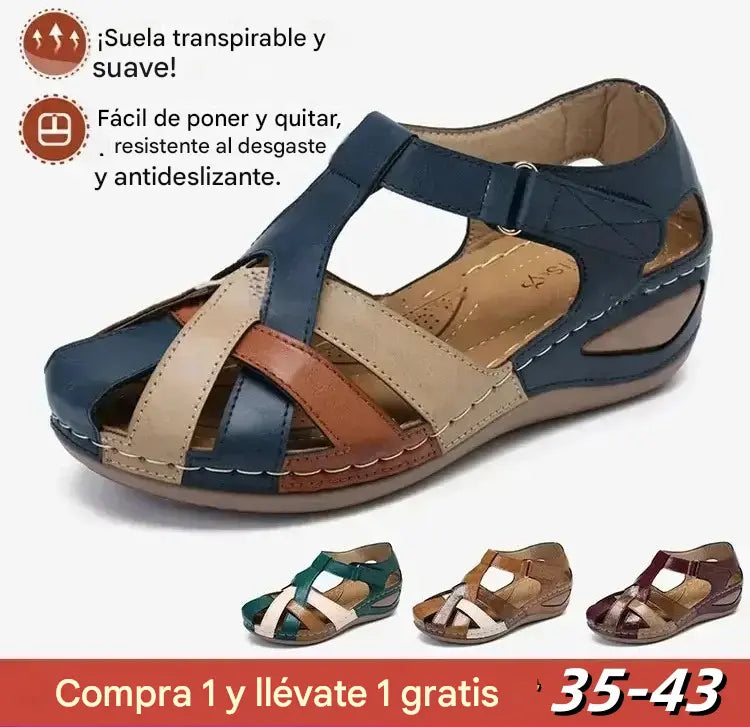 💖[35-43] Sandalias de verano para mujer, hechas de piel suave, suela gruesa, cierre de velcro hueco