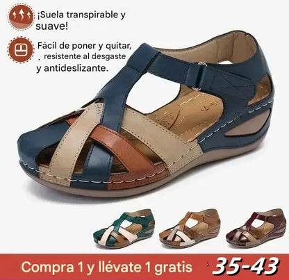 💖[35-43] Sandalias de verano para mujer, hechas de piel suave, suela gruesa, cierre de velcro hueco