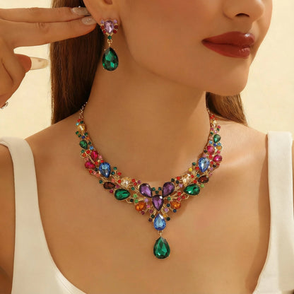 ✨【Ogrlica + naušnice】💖💎Novi set šarene ogrlice i naušnica od kubnog cirkona.